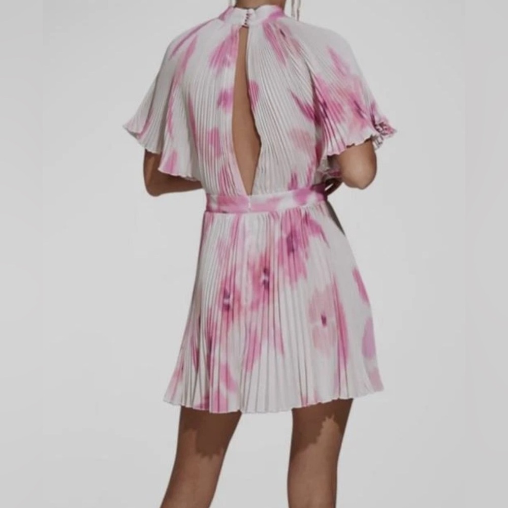 Pleated Tie-Dye Mini Dress in Pink and White - Picture 3 of 9